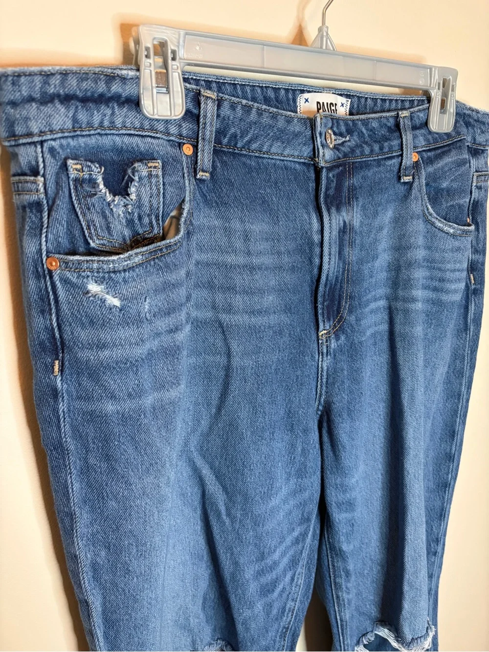 Paige Brand Noelle style sledge jeans denim destroyed/distressed style Size 32 - Picture 3 of 8